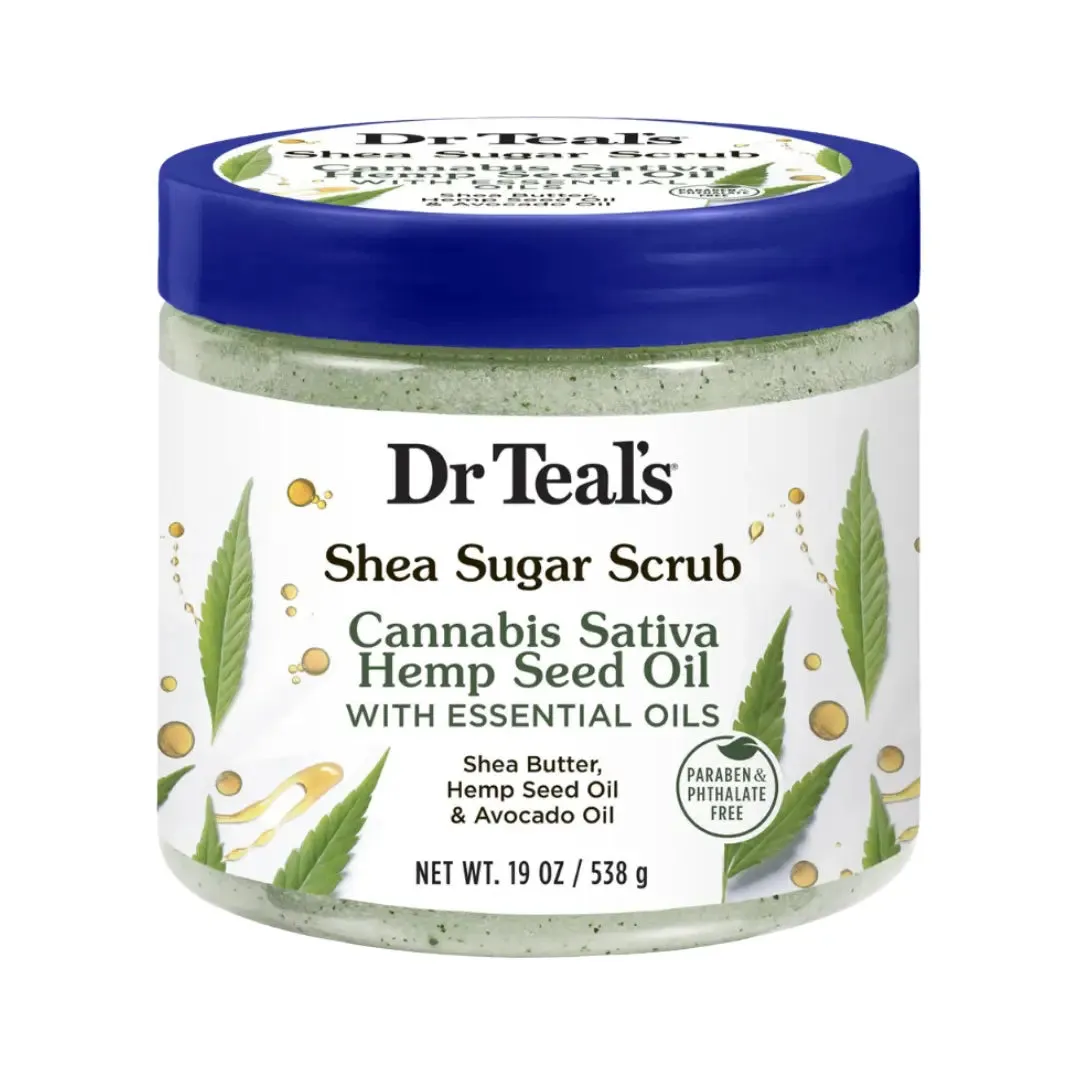 Dr. Teal's Shea Sugar Body Scrub Cannabis Sativa Hemp Seed Oil Essential Oils- 19 oz