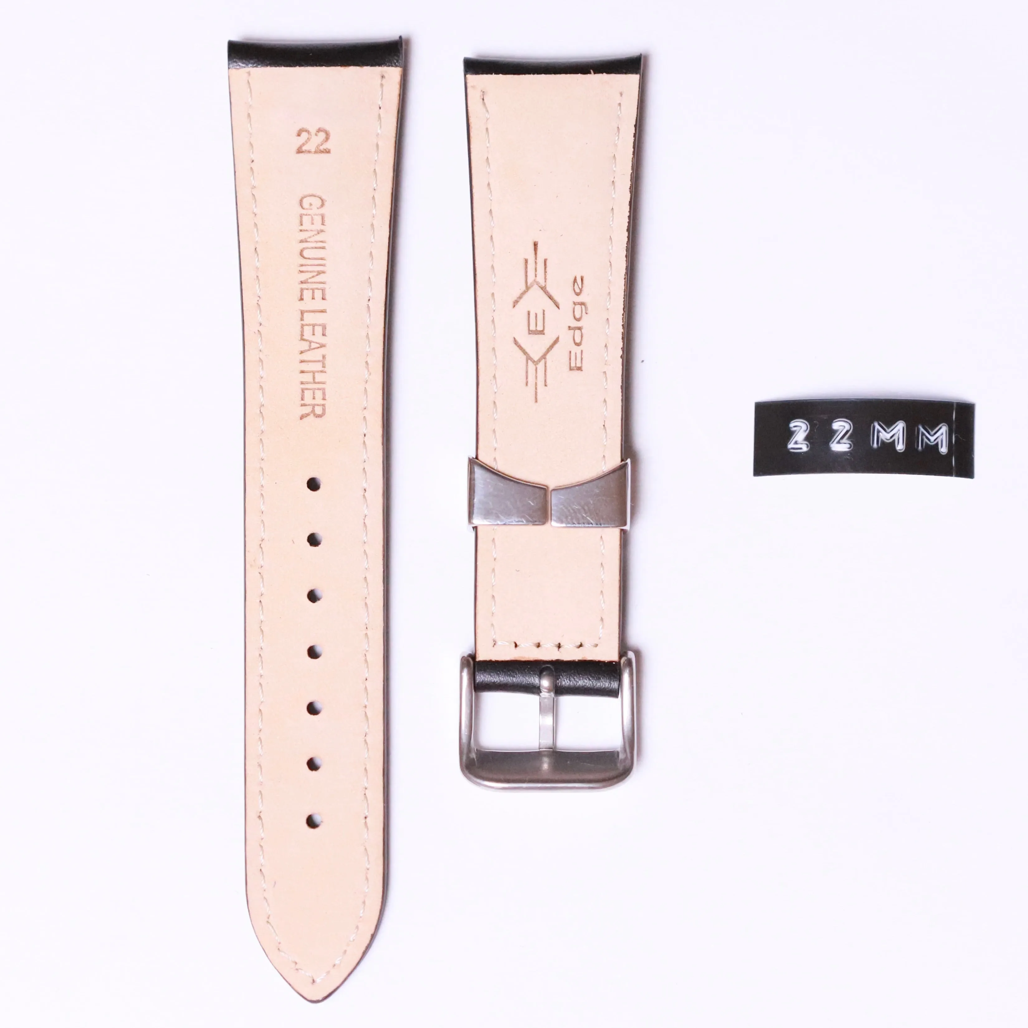 Edge High Quality cow leather 22mm " Black and Steel Buckle "